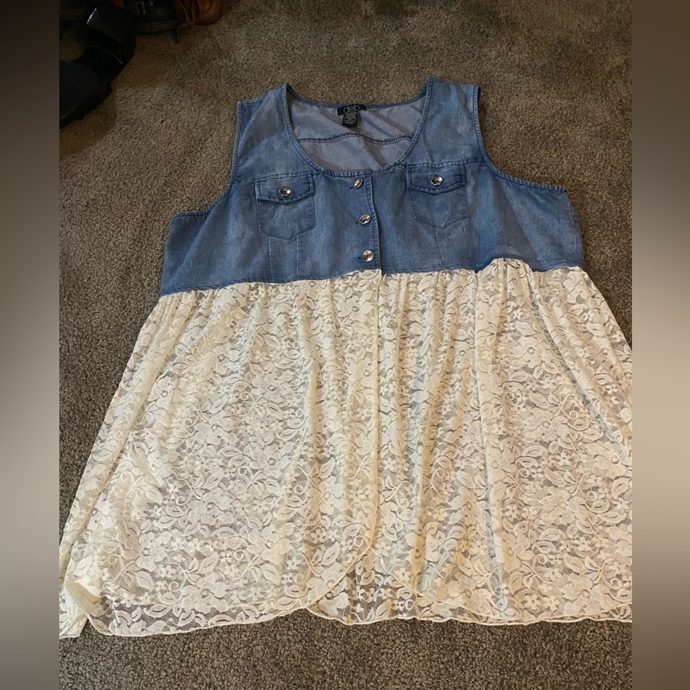 Denim and Lace Button Up Top